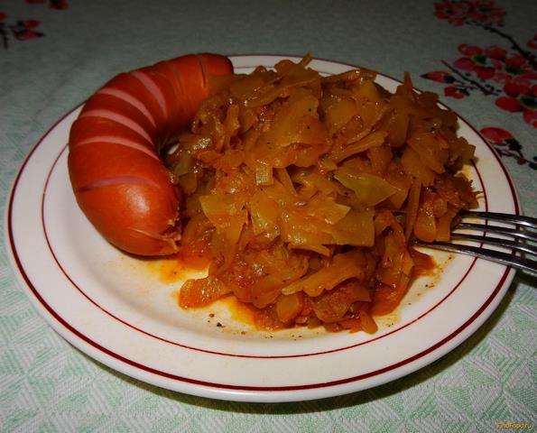 Тушеная капуста с болгарским перцем и томатной пастой в мультиварке рецепт с фото 8-го шага 