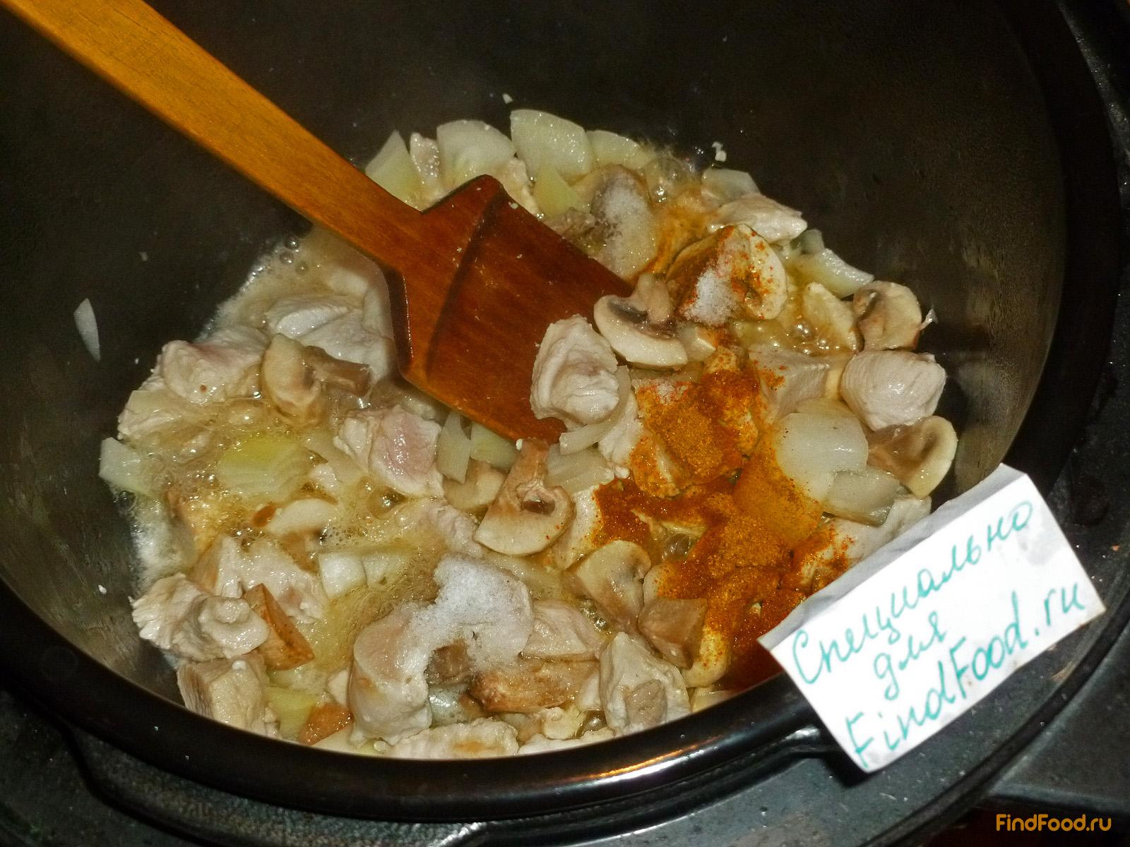 Пшеничная каша с курицей и грибами в мультиварке рецепт с фото 6-го шага 