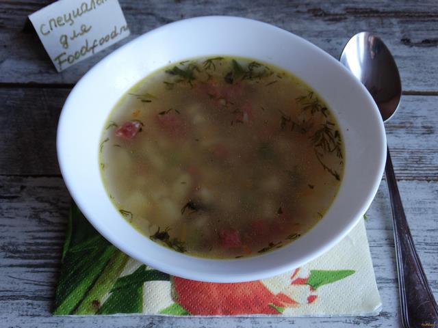 Суп с копченой колбасой и горошком рецепт с фото 7-го шага 
