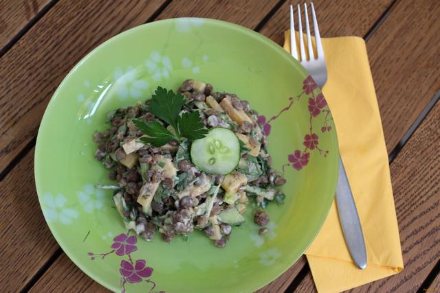 Чечевичный салат с огурцом рецепт с фото 7-го шага 