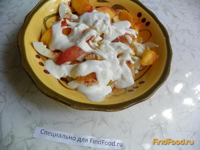Салат с персиками и желтыми помидорами черри рецепт с фото 9-го шага 