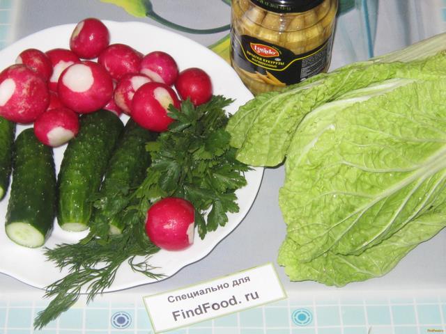 Салат с маринованными початками кукурузы и редисом рецепт с фото 1-го шага 