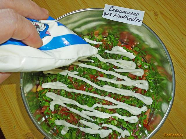 Салат с куриной печенью и крабовыми палочками рецепт с фото 14-го шага 