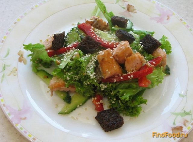 Салат с жареной семгой рецепт с фото 5-го шага 