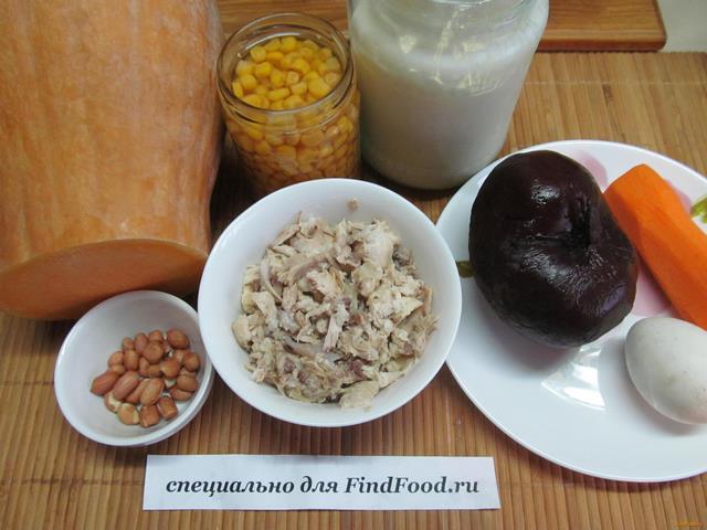 Салат с курицей и маринованной тыквой рецепт с фото 1-го шага 