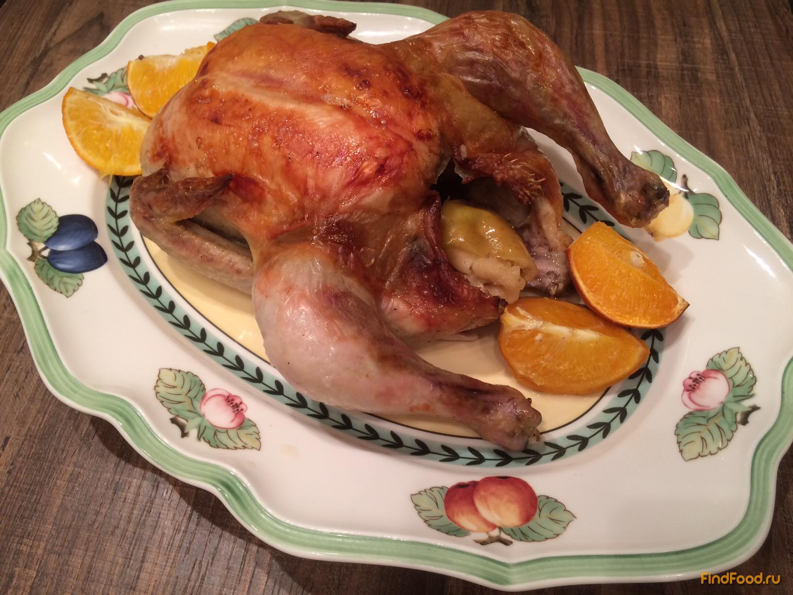 Курица фаршированная яблоками и апельсинами рецепт с фото 6-го шага 