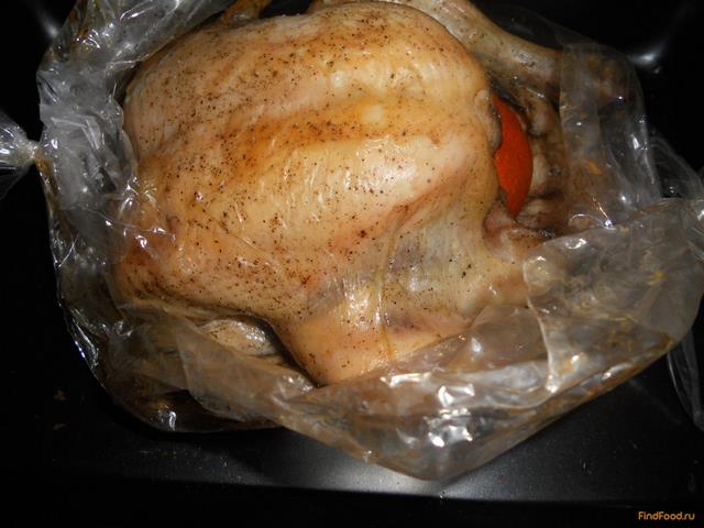 Курица запеченная с мандарином в рукаве рецепт с фото 5-го шага 